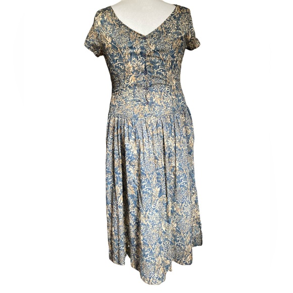 Peruvian Connection 100% Pima Cotton Size Large Indigo Blue Tan Batik Like Print - Picture 6 of 14